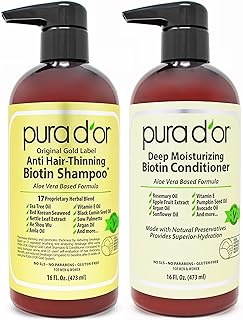 Pura D'Or Gold Label Anti-Thinning Deep Moisturizing Therapy Shampoo & Conditioner Set, Clinically Tested Effective Solution, Infused with Organic & Natural Ingredients for All Hair Types, Men & Women