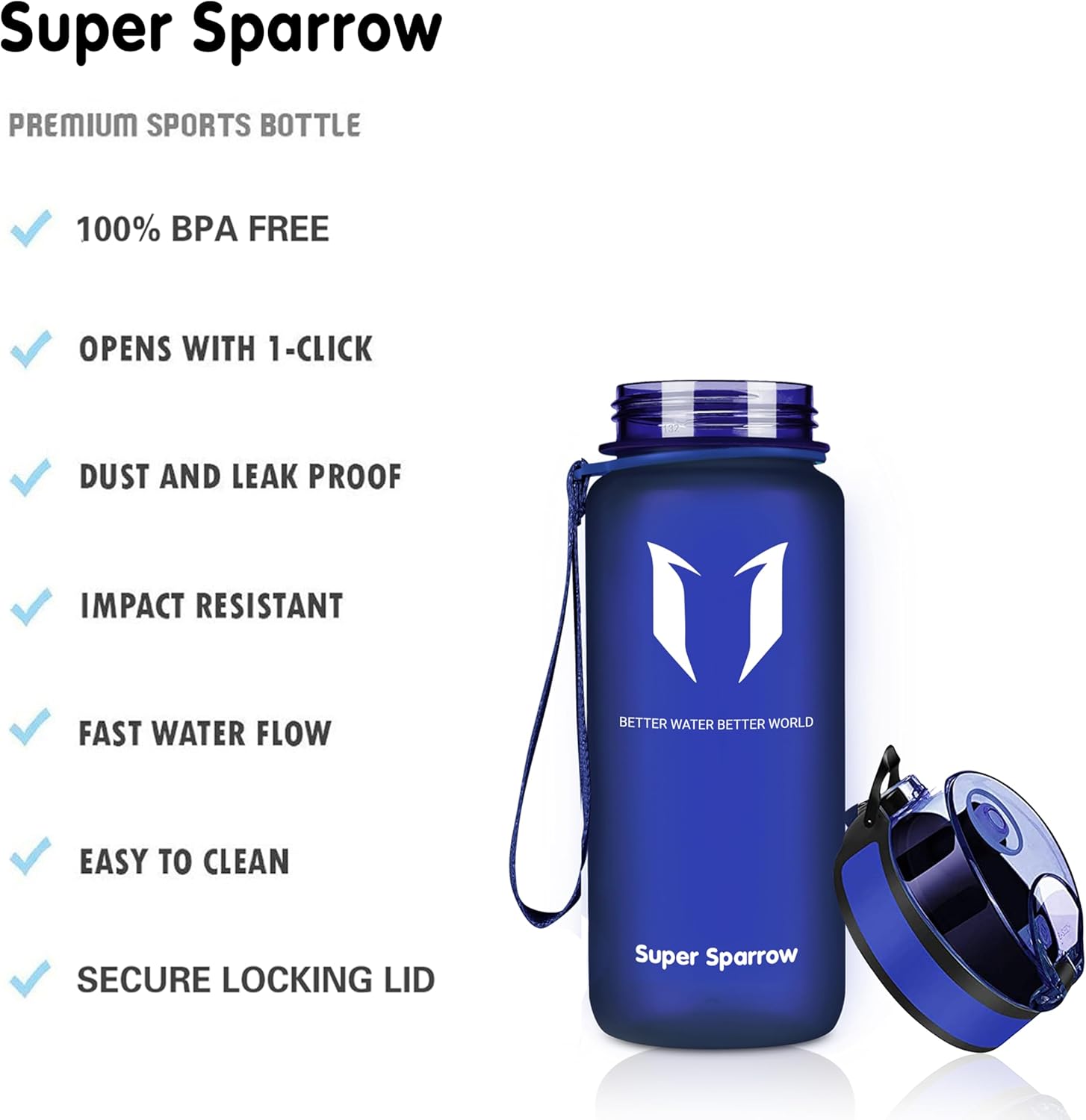 Super Sparrow Sports Water Bottle - 350ml & 500ml & 750ml & 1000ml - Non-Toxic BPA Free & Eco-Friendly Tritan Co-Polyester Plastic - For Running, Gym, Yoga, Outdoors and Camping-1