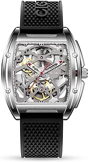 CIGA Design Automatic Mechanical Watch - Z Series Skeleton Stainless Steel Analog Wristwatch Tonneau Sapphire Crystal for Men Women with Leather and Silicone Strap