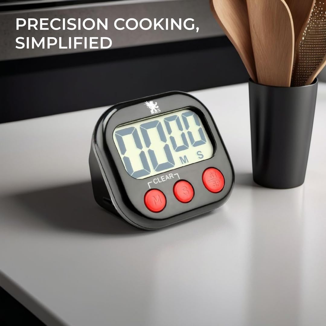 H&S Kitchen Timer Digital Cooking Timer Magnetic Countdown Clock Large LCD Screen Loud Alarm - Black-3