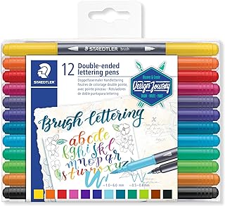 STAEDTLER 3004 TB12 Design Journey Double-Ended Brush Lettering Pens - Assorted Colours (Pack of 12)