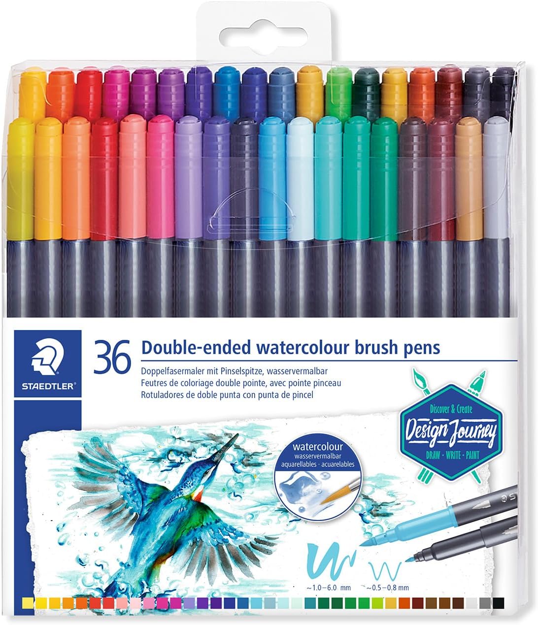 STAEDTLER 3001 TB36 Double Ended Watercolour Brush Pens - Assorted Colour (Pack of 36)-0