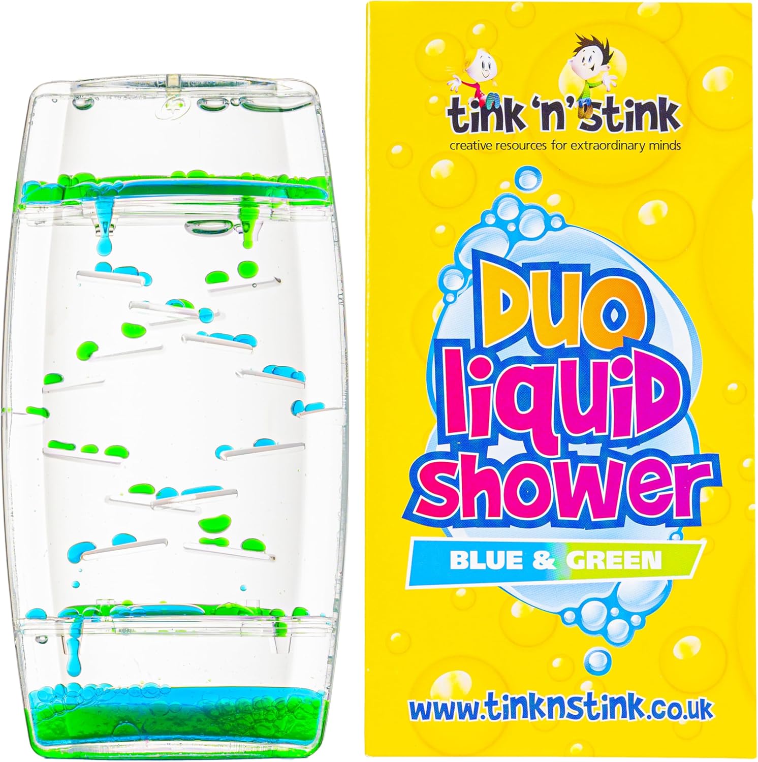 tink n stink Duo Colour Liquid Motion Timer – Calming Bubble Timer Sensory Toy – Colourful Water Timer Sensory Tool Spiral Timer for Autism, ADHD, SPD – Blue/Green-1