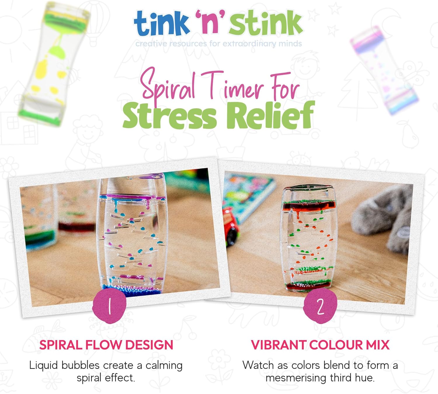 tink n stink Duo Colour Liquid Motion Timer – Calming Bubble Timer Sensory Toy – Colourful Water Timer Sensory Tool Spiral Timer for Autism, ADHD, SPD – Blue/Green-6