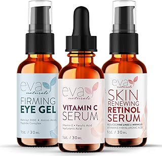 Eva Naturals Facelift in a Bottle - 3-in-1 Anti-Aging Set with Retinol Serum, Vitamin C Serum and Eye Gel - Formulated to Reduce Wrinkles, Fade Dark Spots and Treat Under-Eye Bags