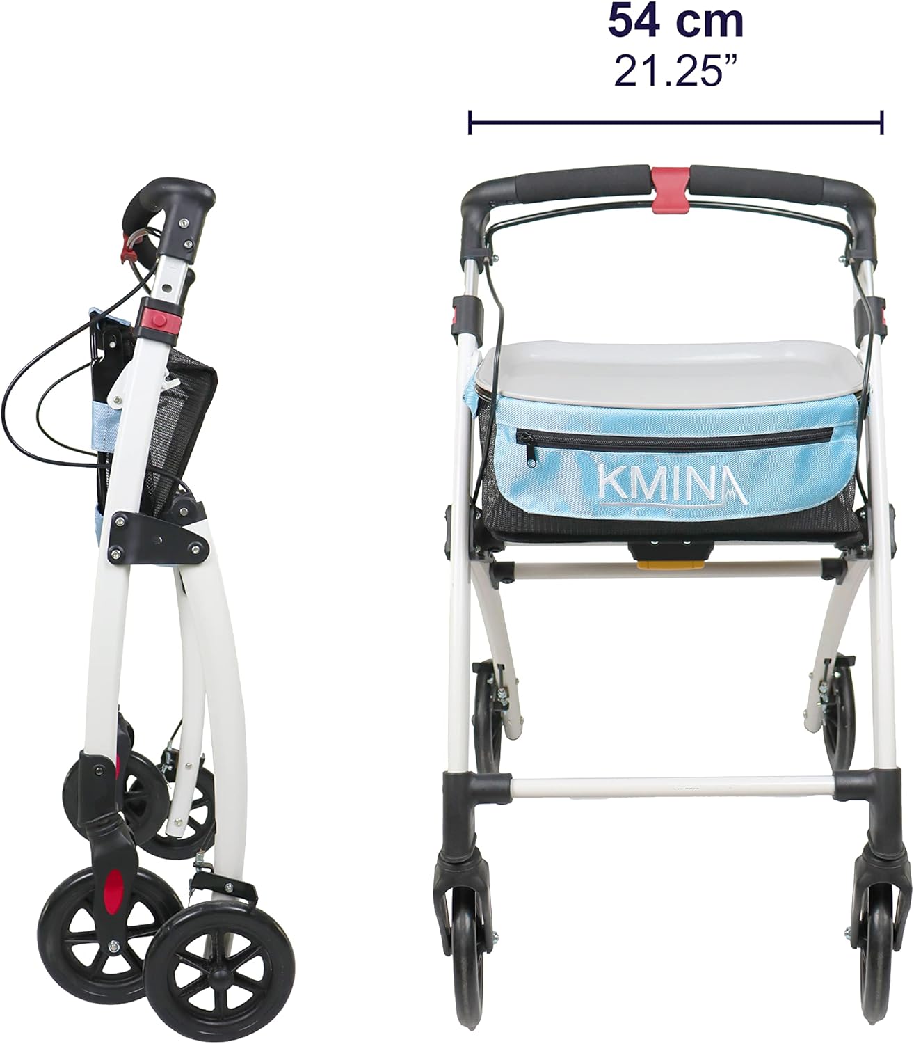 KMINA PRO - Folding Indoor Rollator with Tray, Narrow Walking Frame with Wheels for The Elderly, Mobility Walker Aids for The Home, Lightweight Rollator Walker for The Elderly, Narrow Rollator (Blue)-1