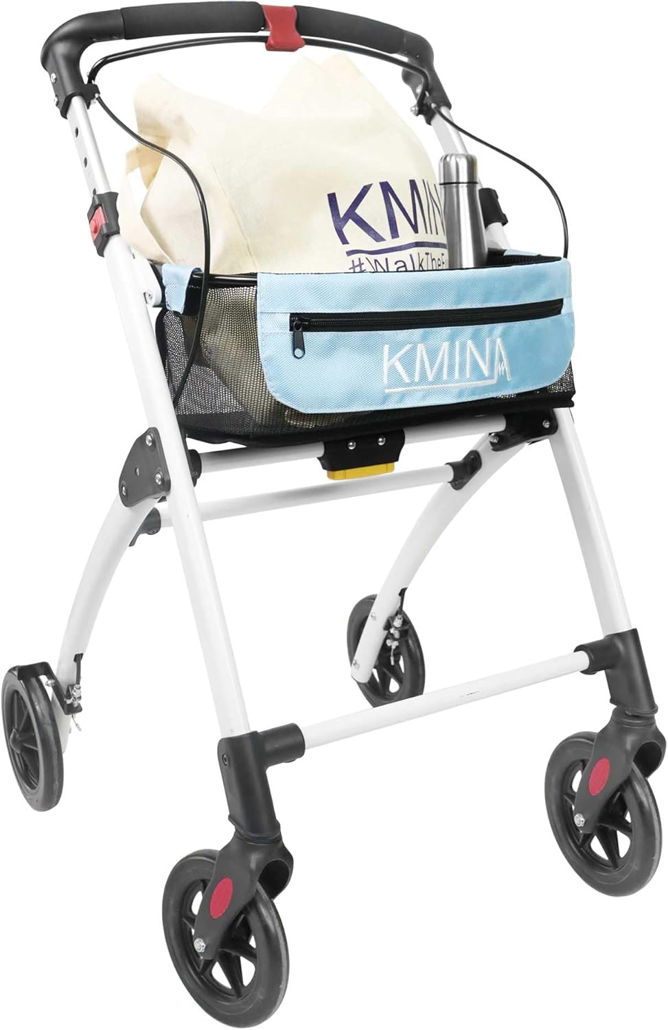 KMINA PRO - Folding Indoor Rollator with Tray, Narrow Walking Frame with Wheels for The Elderly, Mobility Walker Aids for The Home, Lightweight Rollator Walker for The Elderly, Narrow Rollator (Blue)-3