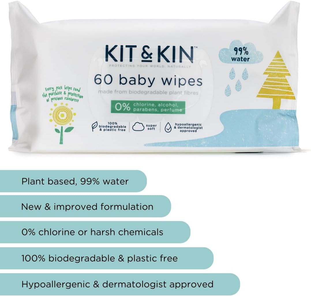 Kit & Kin Premium Eco Baby Wet Wipes, 600 Wipes (10 Packs) | Plastic-Free & Super Soft | 99% Water | Biodegradable | Hypoallergenic & Dermatologist Approved | Fragrance-Free | New & Improved Formula-1