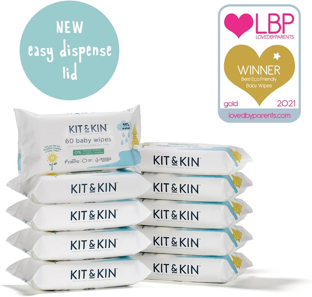 Kit & Kin Premium Eco Baby Wet Wipes, 600 Wipes (10 Packs) | Plastic-Free & Super Soft | 99% Water | Biodegradable | Hypoallergenic & Dermatologist Approved | Fragrance-Free | New & Improved Formula-4