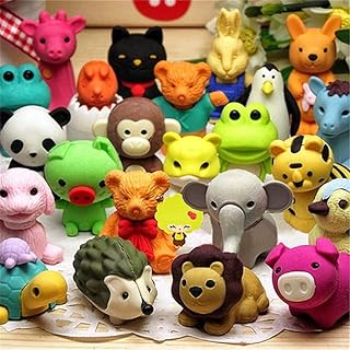 MINGZE 30pcs Pencil Erasers, Premium Novelty Animal Erasers Collectible Set of Adorable, Amazing Variety with No Duplicates, Best Puzzle Toys for Kids Party, Games Prizes, School Supplies