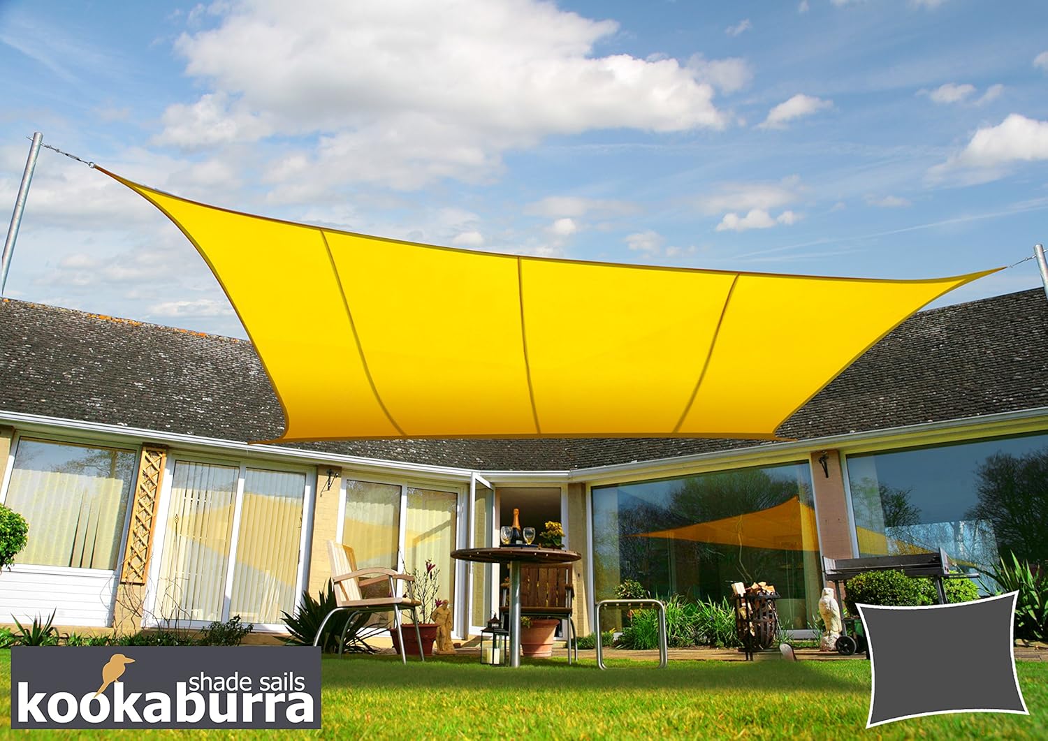 Kookaburra 5m x 4m Rectangle Water Resistant Garden Patio Sun Shade Sail Canopy 96.5% UV Block with Free Rope (Yellow)-1