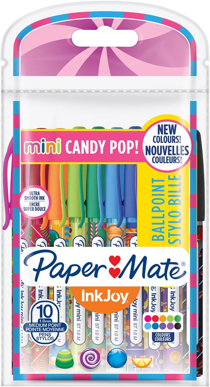 Paper Mate InkJoy Mini Ballpoint Pens | Retractable Medium Point (1.0mm) | Candy Pop Wraps | 10 Count-0