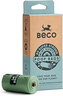 Beco Strong & Large Poop Bags - 60 Bags (4 Rolls of 15) - Mint Scented - Dispenser Compatible Dog Poo Bags