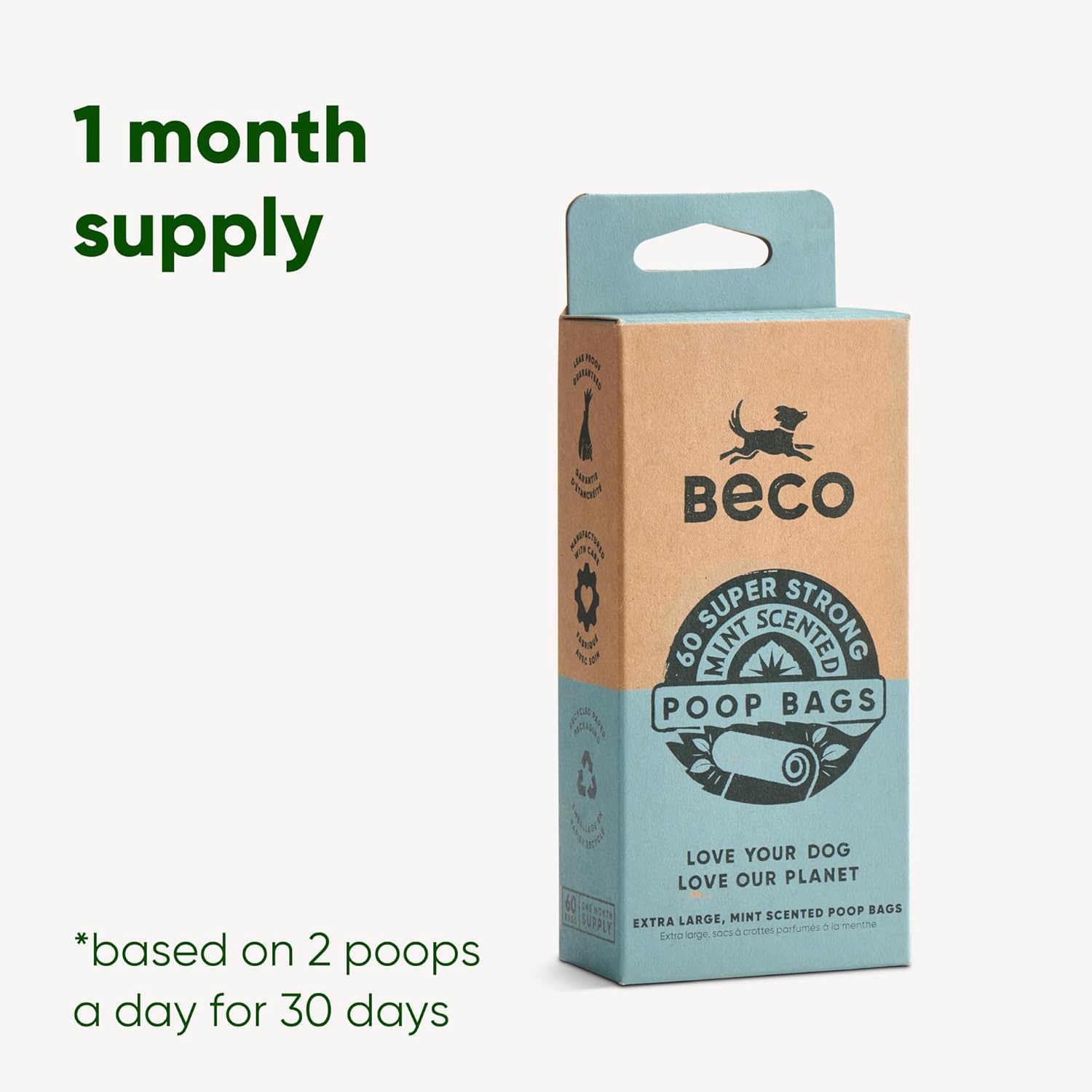 Beco Strong & Large Poop Bags - 60 Bags (4 Rolls of 15) - Mint Scented - Dispenser Compatible Dog Poo Bags-6