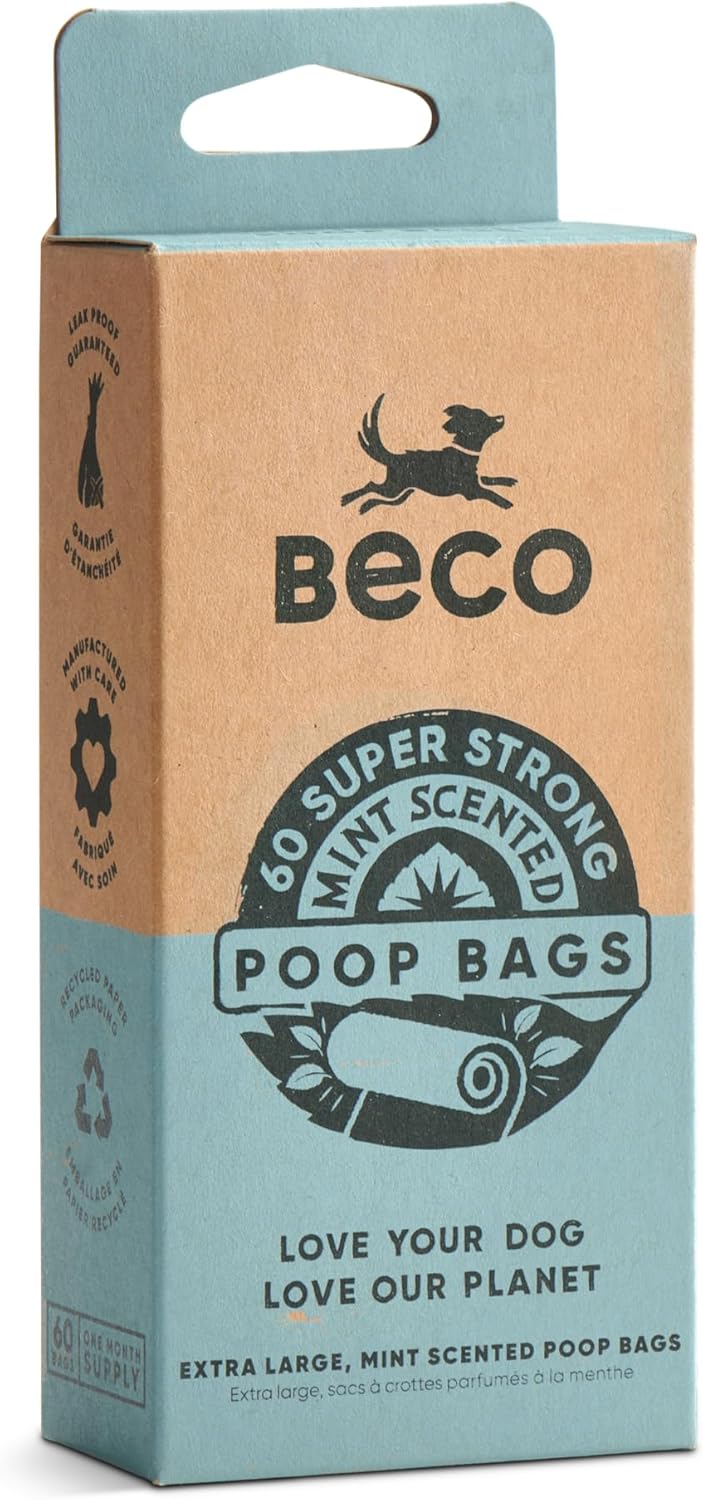 Beco Strong & Large Poop Bags - 60 Bags (4 Rolls of 15) - Mint Scented - Dispenser Compatible Dog Poo Bags-9