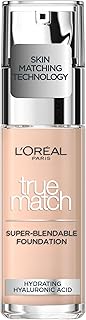 L'Oreal Paris True Match Liquid Foundation, Skincare Infused with Hyaluronic Acid, SPF 16, Available in 40 Shades, 0.5C Porcelain Rose, 30 ml