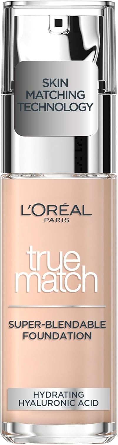 L'Oreal Paris True Match Liquid Foundation, Skincare Infused with Hyaluronic Acid, SPF 16, Available in 40 Shades, 0.5C Porcelain Rose, 30 ml-0