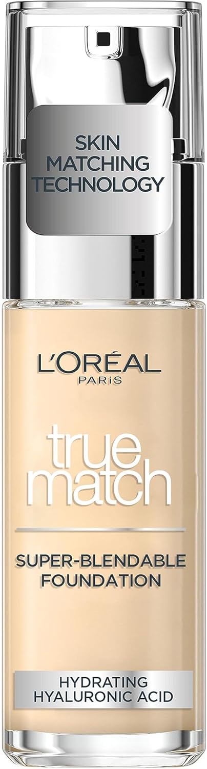 L'Oreal Paris True Match Liquid Foundation, Skincare Infused with Hyaluronic Acid, SPF 17, Available in 40 Shades, 0.5N Porcelain, 30 ml-0