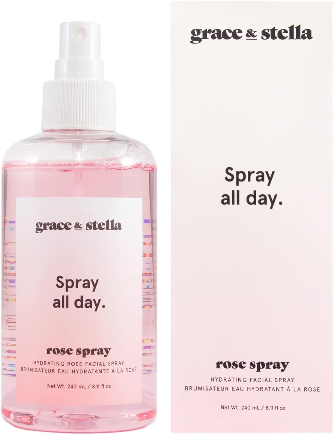 Award Winning Rose Water Facial Spray (240ml) - Vegan - Rose Water Spray for Face - Rose Spray Facial Mist - Rosewater Spray Toner Rose Hydrosol - Spray All Day by Grace and Stella-0