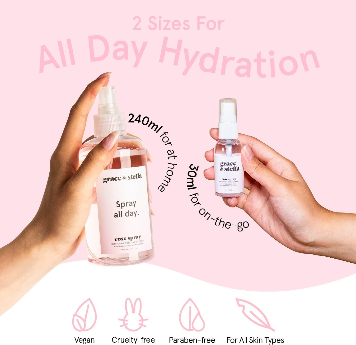 Award Winning Rose Water Facial Spray (240ml) - Vegan - Rose Water Spray for Face - Rose Spray Facial Mist - Rosewater Spray Toner Rose Hydrosol - Spray All Day by Grace and Stella-4