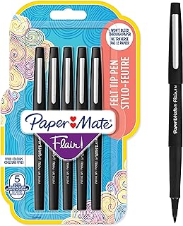 Paper Mate Flair Felt Tip Pens | Medium Point (0.7 mm) Writing Pens | Black Pens | For Writing, Drawing & Sketching | 5 Count