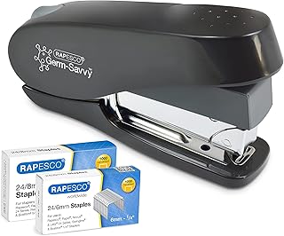 Rapesco 1466 Germ-Savvy Antibacterial, ECO Luna Less Effort Stapler with 2000 Staples, 50 Sheet Capacity, Black