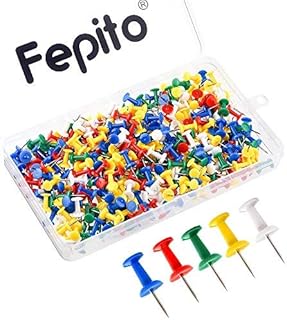 FEPITO 300 Pcs Drawing Push Pins Map Thumb Tacks Multi-Colored Pins for Cork Board Decorative Office