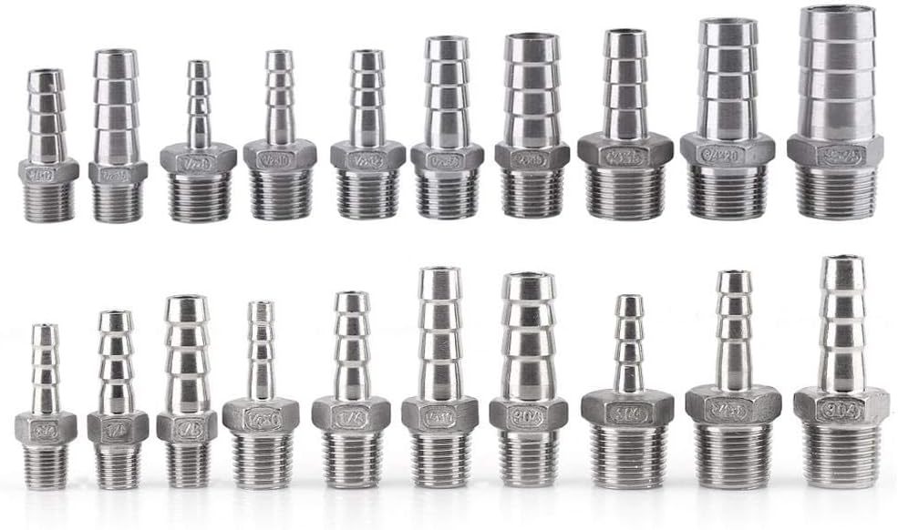 1 x SS304 Stainless Steel Barbed Hose Connector with Thread Adaptor DFE Tail Pipe 1/8~3/4-2