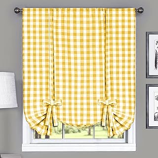 Achim Home Furnishings Buffalo Check Window Curtain Tie Up Shade, 42" x 63", Yellow & White, Polyester Blend, 42 in x 63 in