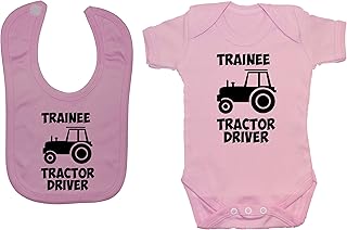 Acce Products Trainee Tractor Driver Baby Bodysuit/Romper & Feeding Bib 0 to 12 Months