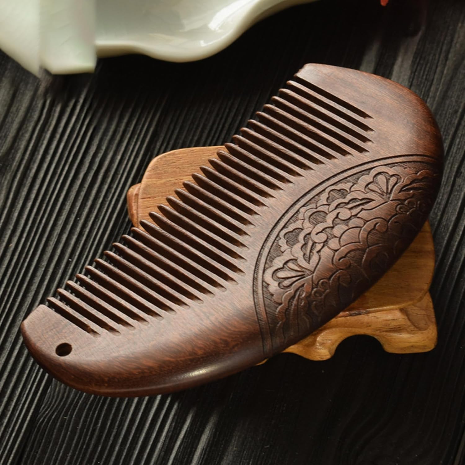 MINGZE Wood comb, Natural Anti-static Sandalwood Wooden Hair Comb, Double-sided carved sandalwood comb (12-1)-0