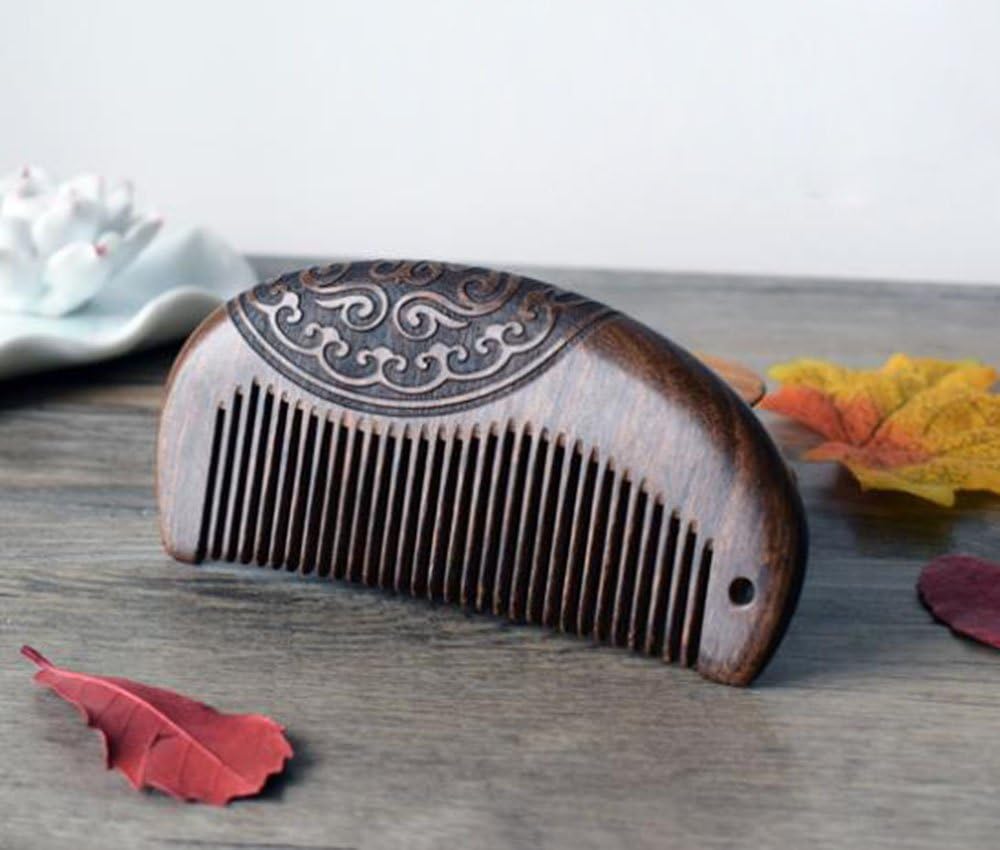 MINGZE Wood comb, Natural Anti-static Sandalwood Wooden Hair Comb, Double-sided carved sandalwood comb (12-1)-1