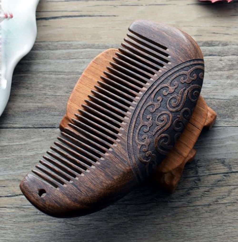 MINGZE Wood comb, Natural Anti-static Sandalwood Wooden Hair Comb, Double-sided carved sandalwood comb (12-1)-2