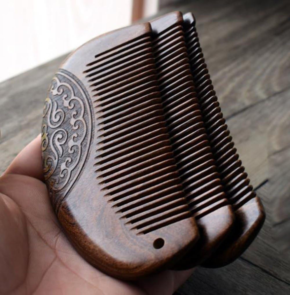 MINGZE Wood comb, Natural Anti-static Sandalwood Wooden Hair Comb, Double-sided carved sandalwood comb (12-1)-3