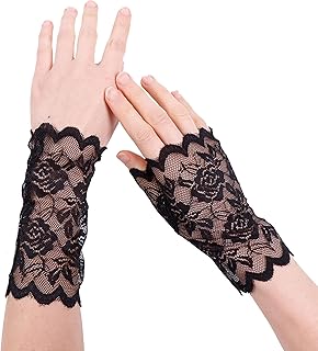 MINGZE Lace Gloves, Women's Floral Pattern Lace Fingerless Gloves, Half Finger Bridal Gloves UV Protection Fingerless Gloves Sunproof Gloves