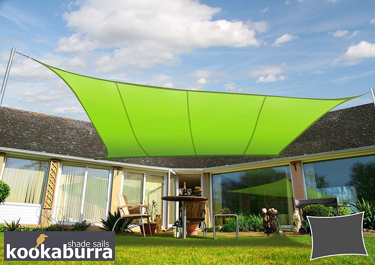 Kookaburra 6m x 5m Rectangle Water Resistant Garden Patio Sun Shade Sail Canopy 96.5% UV Block with Free Rope (Lime Green)-1