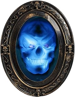 TRIXES Black and Gold Oval Haunted Speaking Halloween Mirror with Spooky Picture - Double Sensor - Motion and Sound Activated - Haunted House Props Decoration