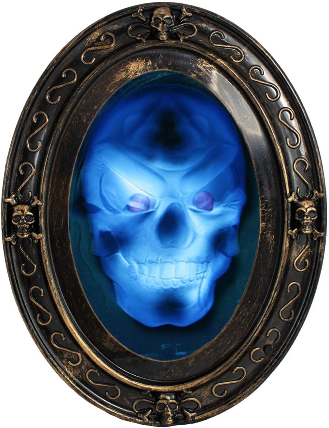 TRIXES Black and Gold Oval Haunted Speaking Halloween Mirror with Spooky Picture - Double Sensor - Motion and Sound Activated - Haunted House Props Decoration-0