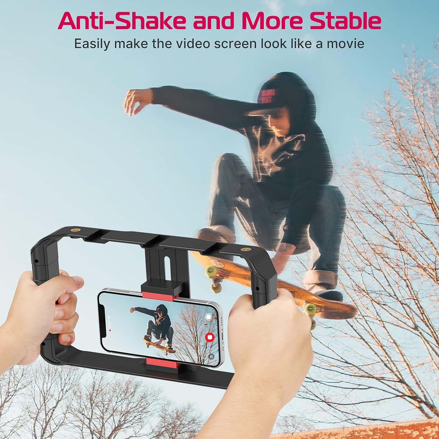 ULANZI U-Rig Pro Smartphone Video Rig Handheld Phone Stabilizer Filmmaking Cage with 3 Cold Shoe Mounts Video Stabilizer for iPhone 15 14 13 12 11 Pro Max/Samsung S22 S23 Ultra/Huawei Mate 60-2