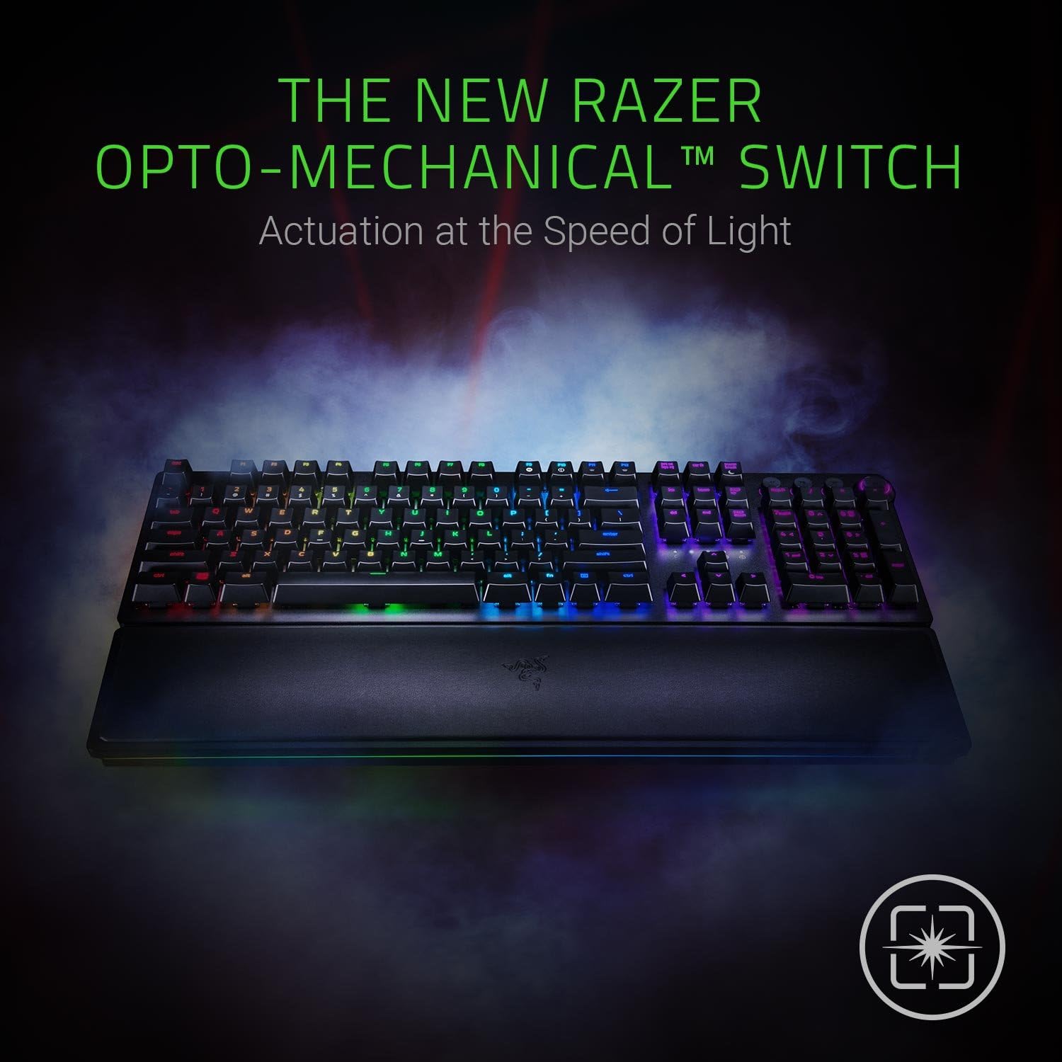 Razer Huntsman Elite (Purple Switch) - Gaming Keyboard with Opto-Mechanical Key (Multi-function Numeric Button, Integrated Hybrid Memory, RGB Chroma, Ergonomic Wrist Rest) - UK Layout | Black-1