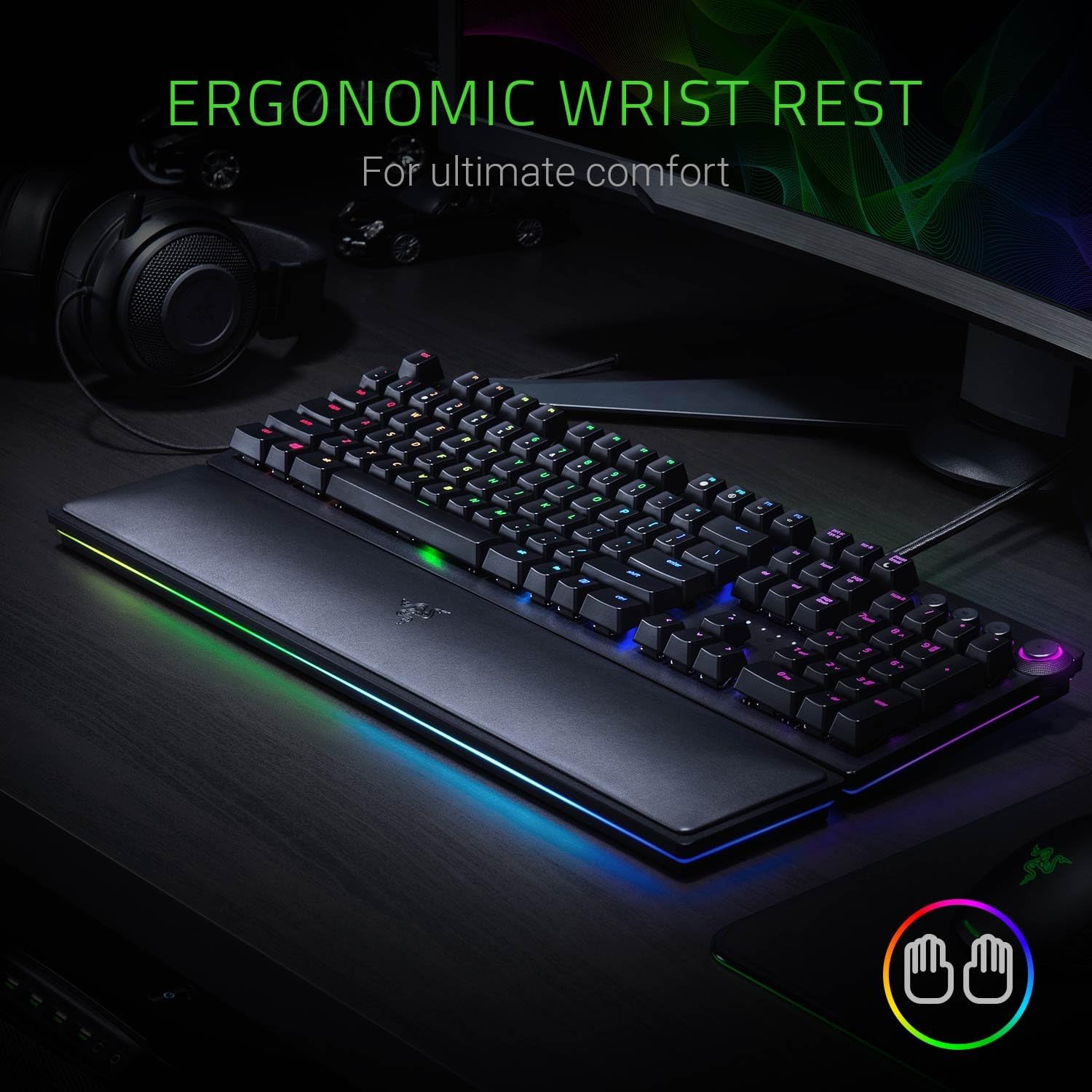 Razer Huntsman Elite (Purple Switch) - Gaming Keyboard with Opto-Mechanical Key (Multi-function Numeric Button, Integrated Hybrid Memory, RGB Chroma, Ergonomic Wrist Rest) - UK Layout | Black-5