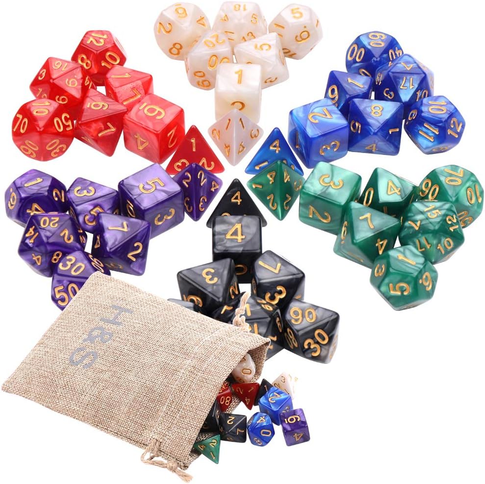 H&S 42pcs DND Dice 6 Sets Dungeons and Dragons Dice Set - 7 Sided Polyhedral D&D RPG MTG Table Game - Dungeon Dragon Dice - Gaming Dice - Dice Pack - D20 Dice Set - Gaming Dice Set - D&D Starter Set-0