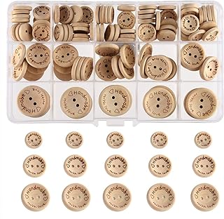 FEPITO Handmade with Love Wooden Button for Sewing Craft Decorations 15mm 20mm 25mm Round Shape