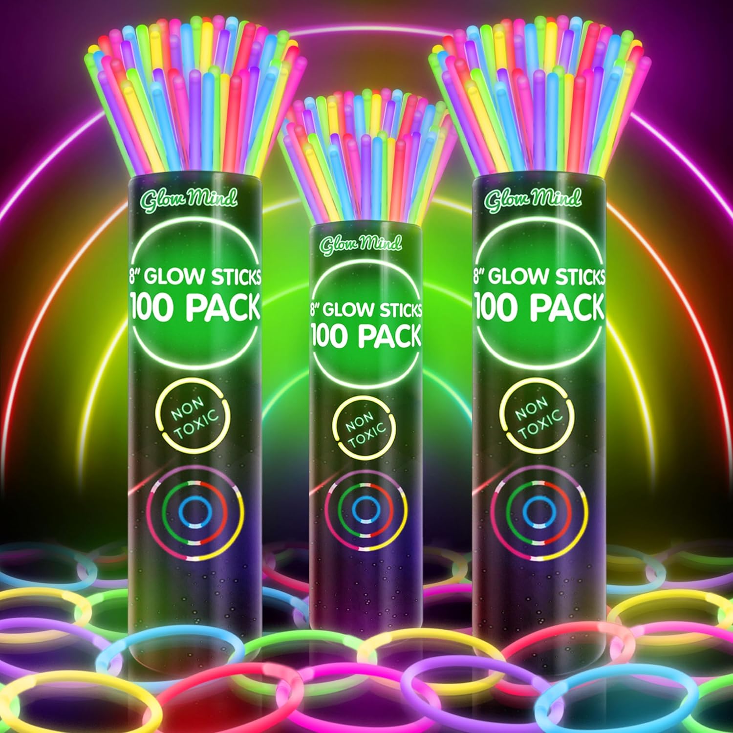 300 Ultra Bright Glow Sticks Bracelets and Necklaces - Halloween Glow in The Dark Party Supplies Decorations - Bulk 8" Glowsticks Party Favors Pack-0