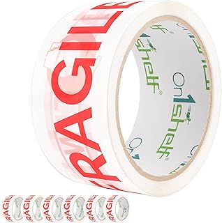 On1shelf Fragile Tape for Parcels and Boxes. This 6 roll pack of Heavy Duty Fragile Packing Tape Provides a Strong, Secure and Sticky Seal for your Boxes, 6 Rolls