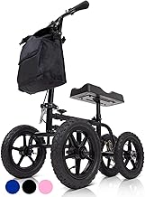 Vive Mobility Knee Walker (All Terrain) - 12 Inch Steerable Scooter for Broken Leg, Foot, Ankle Injuries - Kneeling Quad Roller Cart - Orthopedic Seat Pad for Adult and Elderly (Black)