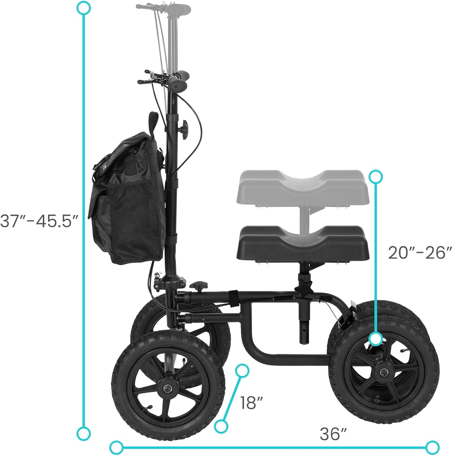 Vive Mobility Knee Walker (All Terrain) - 12 Inch Steerable Scooter for Broken Leg, Foot, Ankle Injuries - Kneeling Quad Roller Cart - Orthopedic Seat Pad for Adult and Elderly (Black)-5