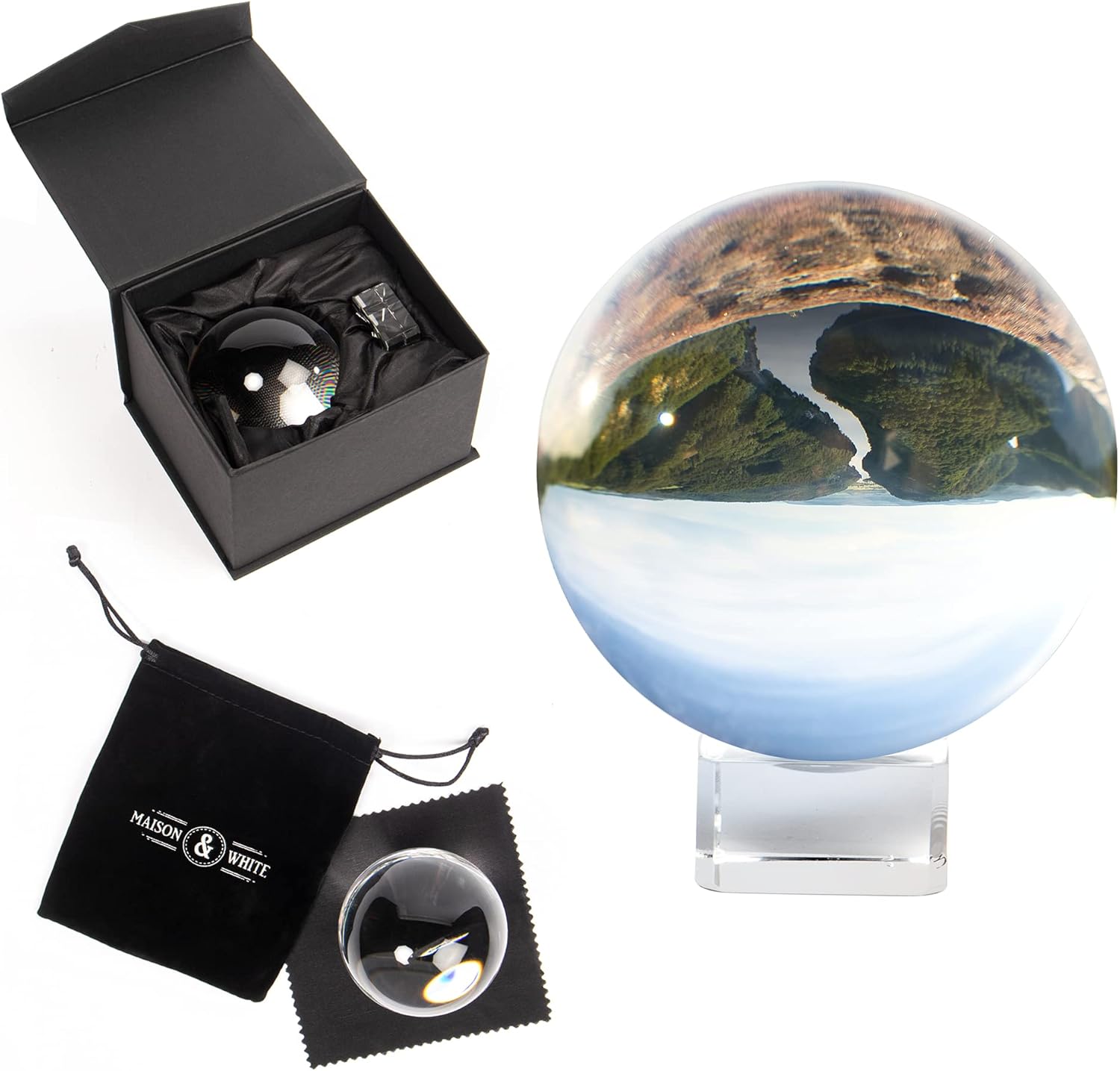 K9 Glass Lens Photo Sphere 80mm | Clear Crystal Ball | Includes Box, Stand, Cleaning Cloth & Pouch | For Mobile Phone Photography | Home Decor | M&W-0