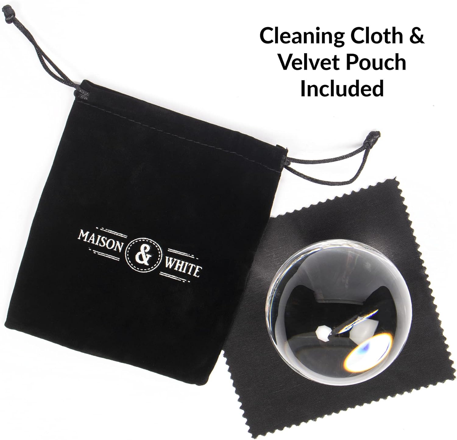 K9 Glass Lens Photo Sphere 80mm | Clear Crystal Ball | Includes Box, Stand, Cleaning Cloth & Pouch | For Mobile Phone Photography | Home Decor | M&W-2