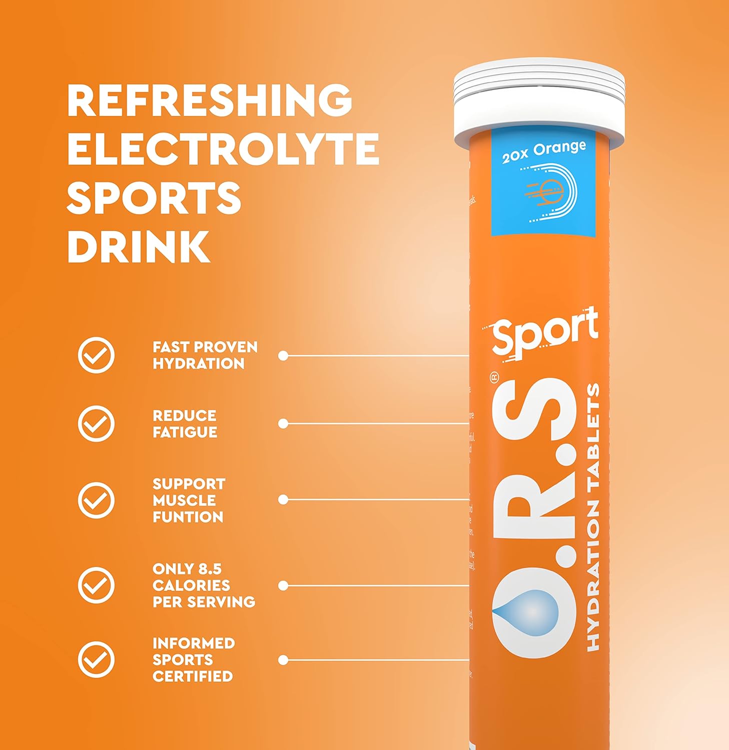 O.R.S Sport Hydration Tablets with Electrolytes, Vegan, Gluten and Lactose Free Formula – Soluble Sports Oral Rehydration Tablets with Natural Orange Flavour, Low Calorie, Adult & Children, 20 Tablets-3